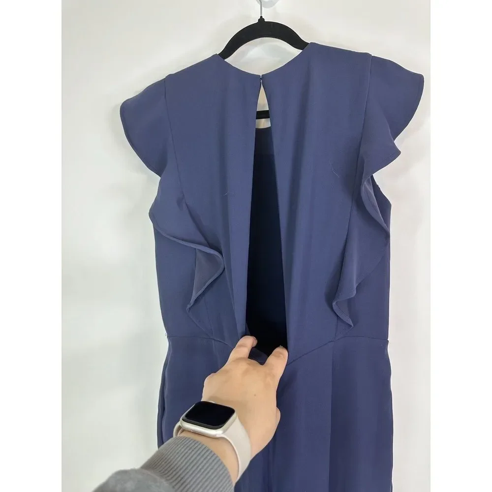 Michael Kors Jumpsuit Women's Medium Ruffle Zipper Pockets Business Casual Navy